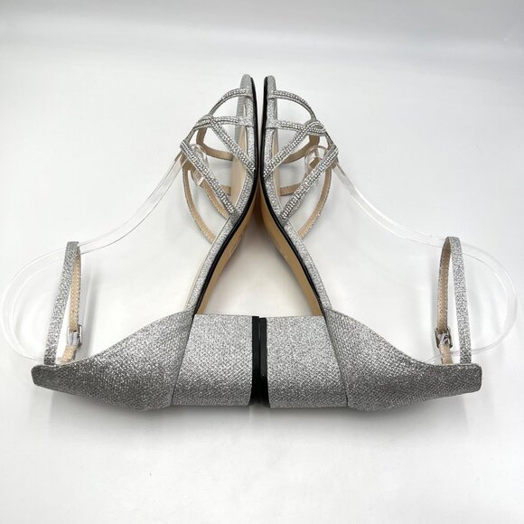 Touch Ups Womens 12M Zoey Silver Sparkly Low Block Heels Dress Sandals Shoes - Picture 8 of 14